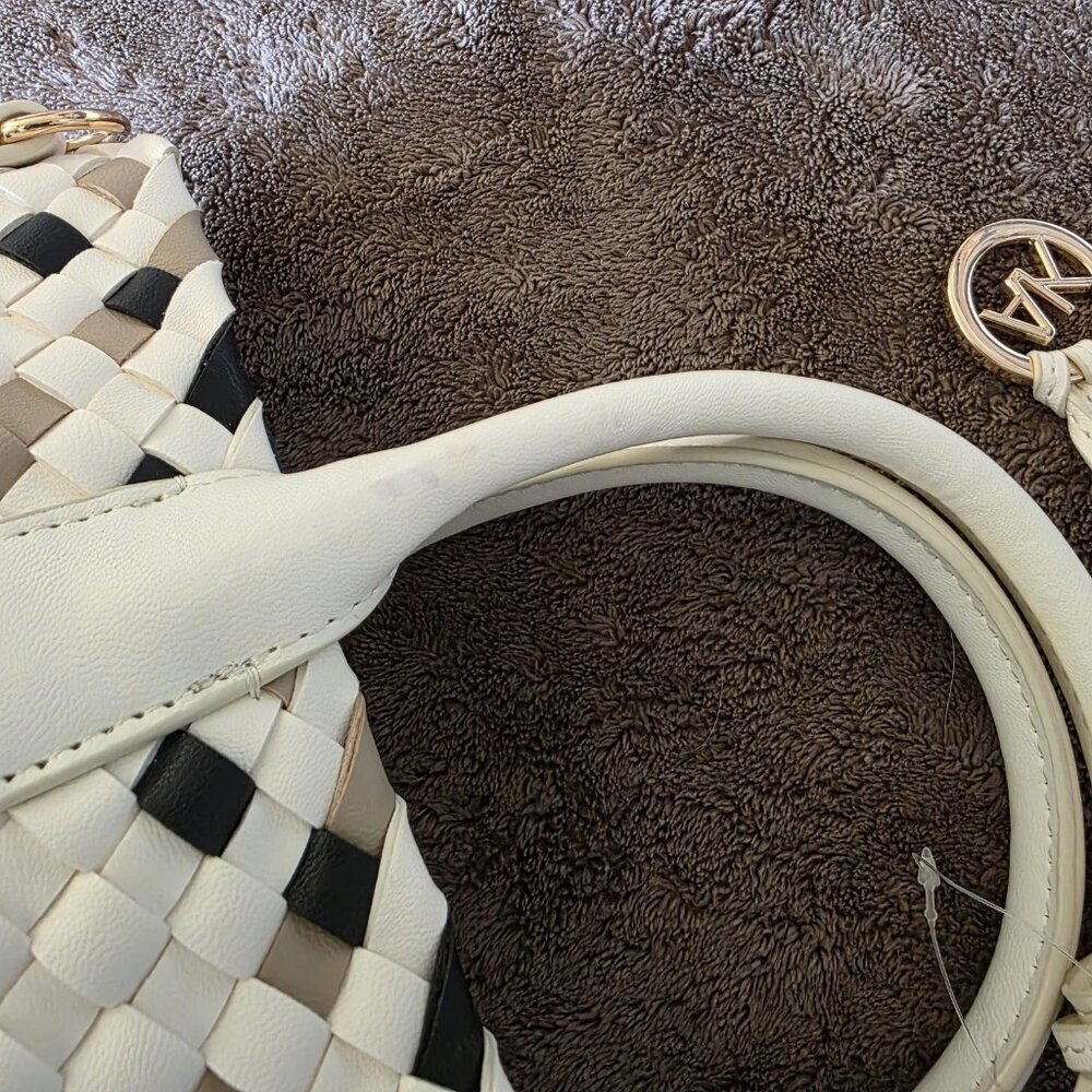 Satchel Tote Cream Black Neutral Top Handle Bag - Picture 4 of 16
